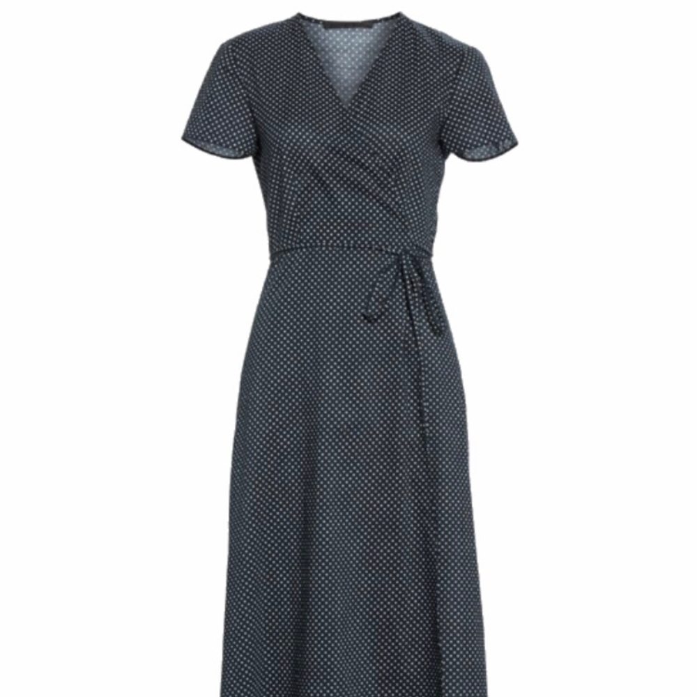 Navy polka dot Jenni Kayne cotton wrap midi dress